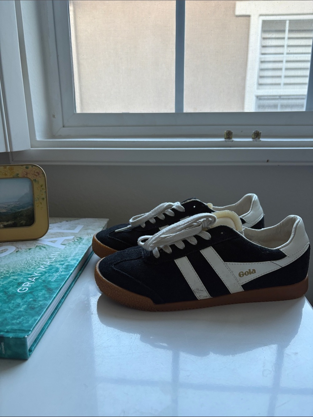 Gola Black and White Suede-Trim Sneakers with Gum Sole